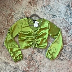 NWT - F21 lime green long sleeve ruched shirt